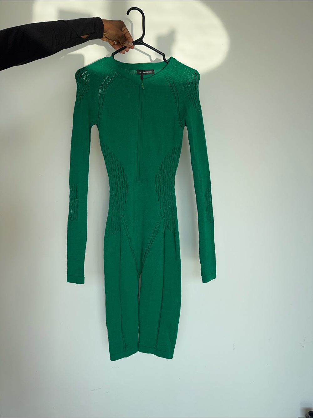 Maniere De Voir Emerald Green Long-Sleeve Zip Front Kids One-Piece